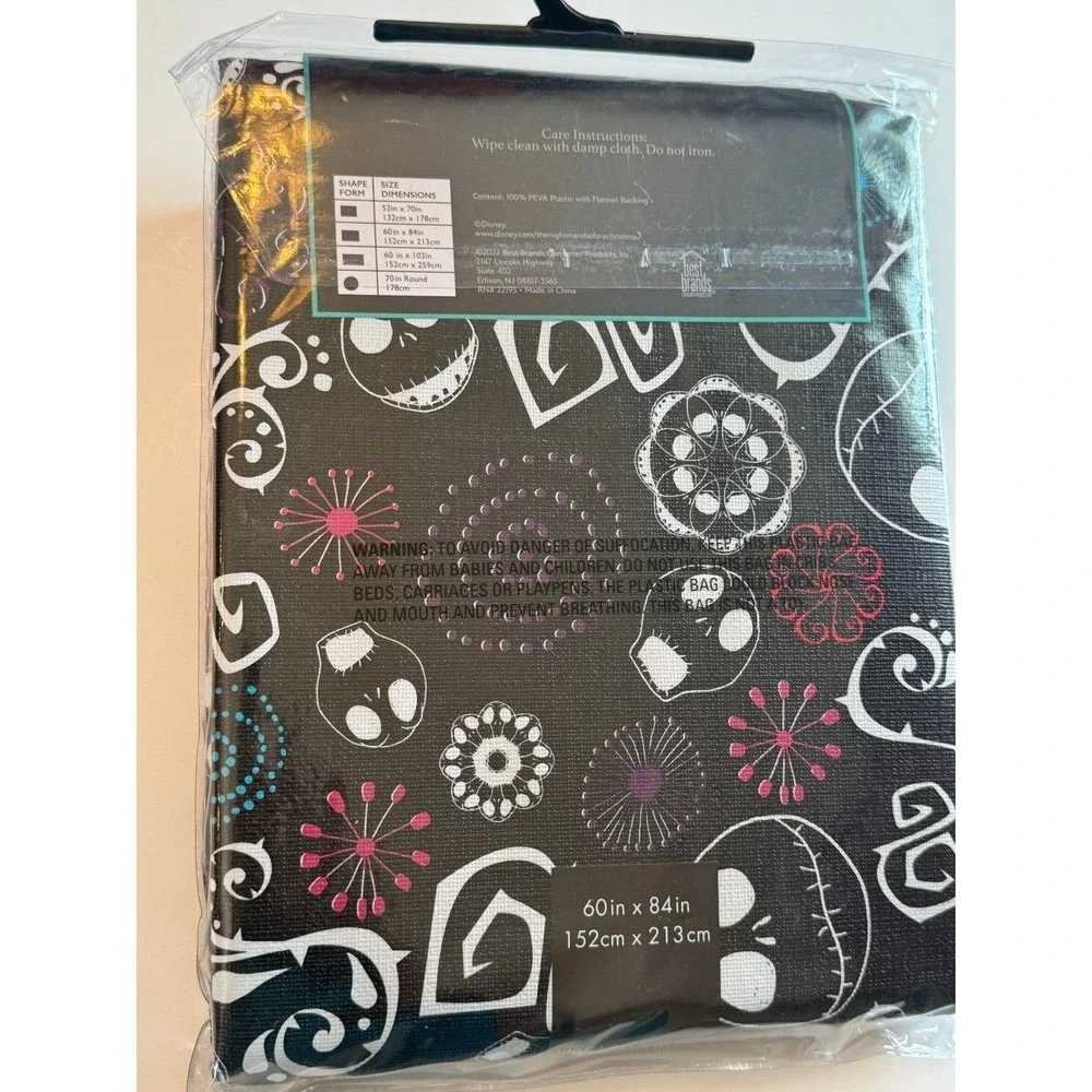 Disney The Nightmare Before Christmas Peva Flannelback Tablecloth Jack 60